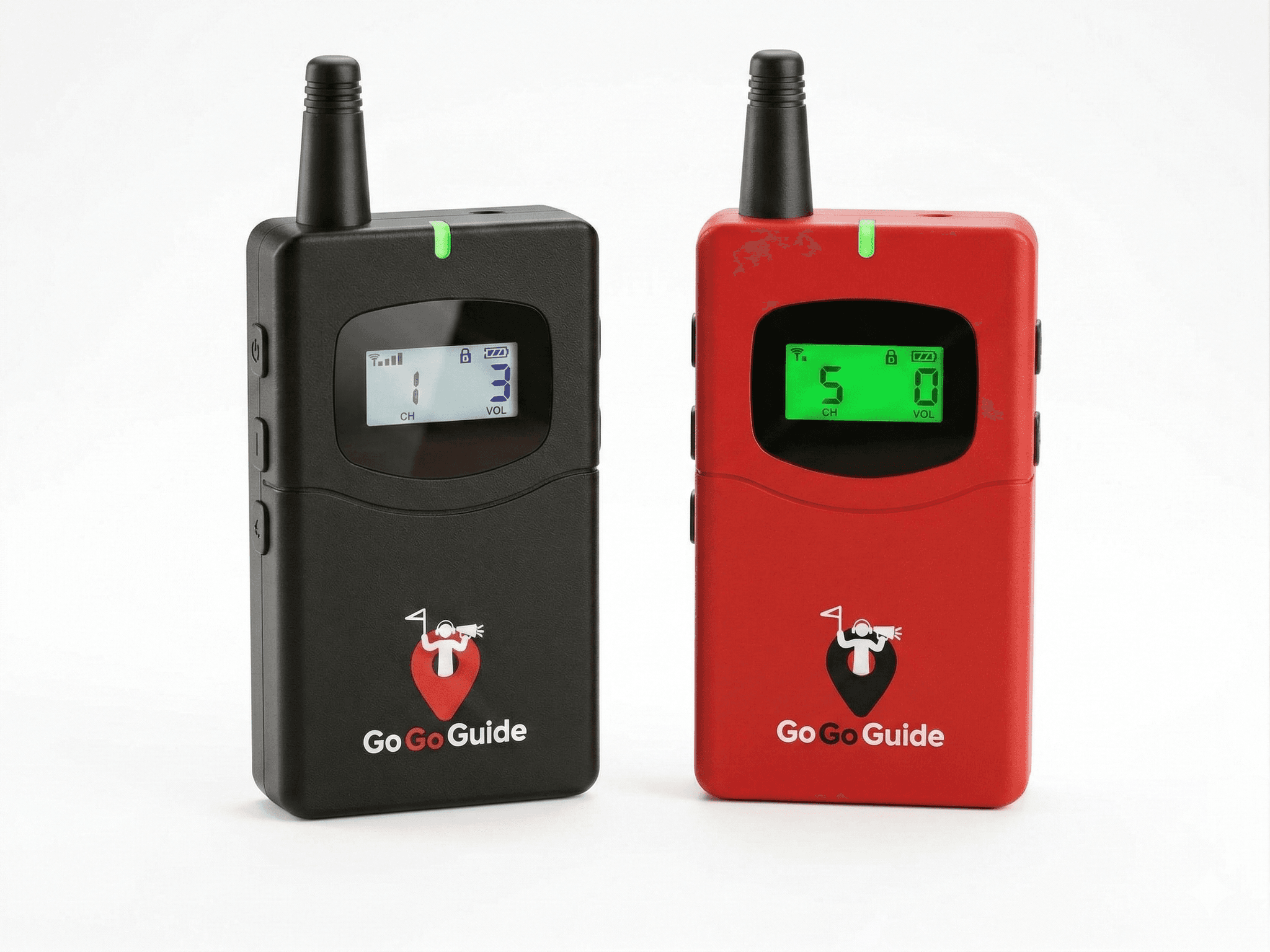 Tour guide audio system transmitter and receivers used for tours and group events